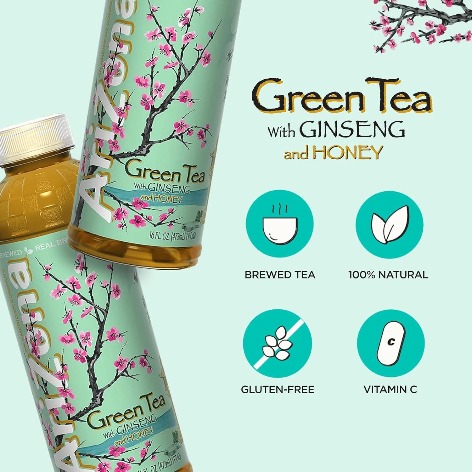 Arizona Green Tea with Ginseng and Honey, 16 Fl Oz (Pack of 12)….
