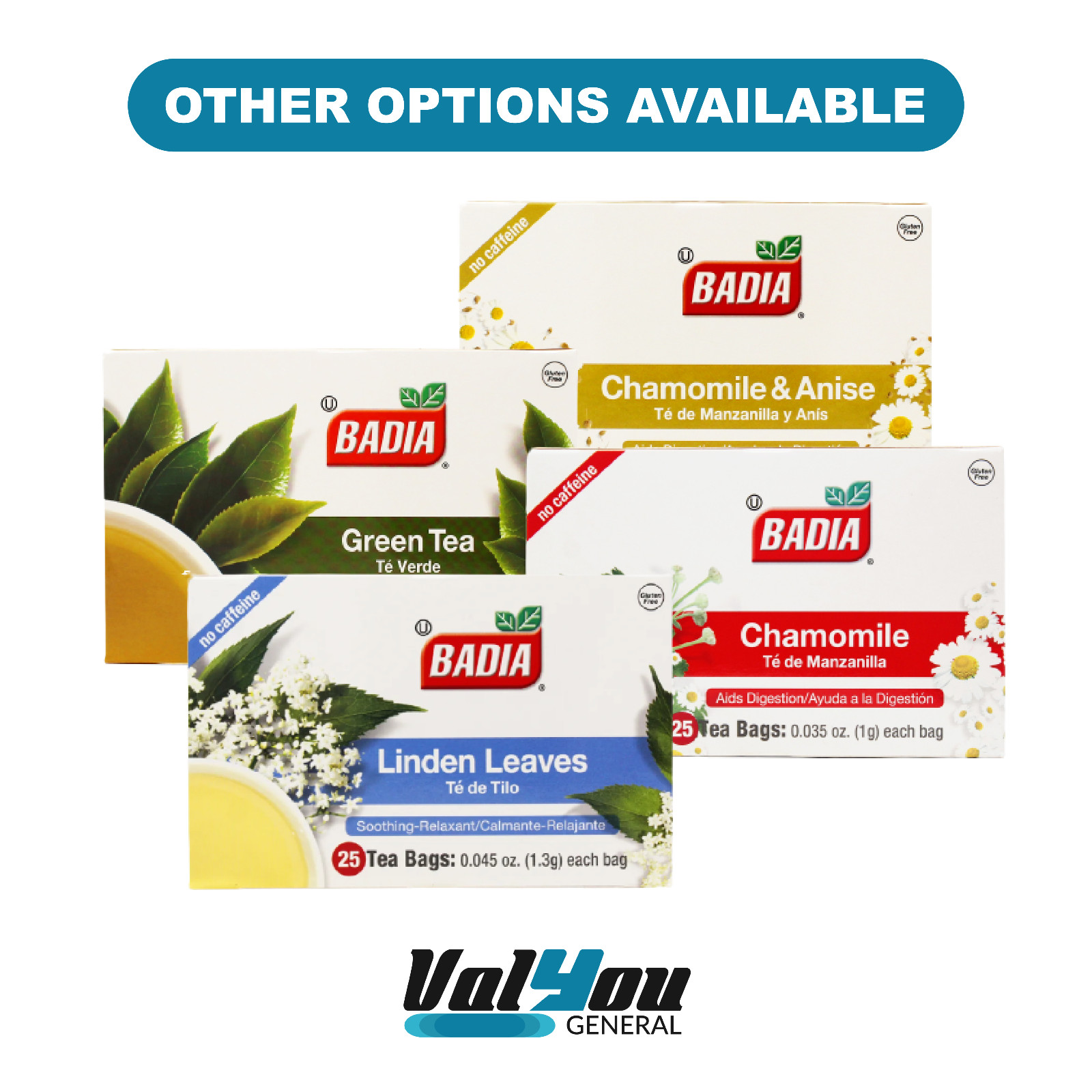 1x Box Badia Chamomile Tea Aids Digestion | 25 Bags Per Box | Gluten Free