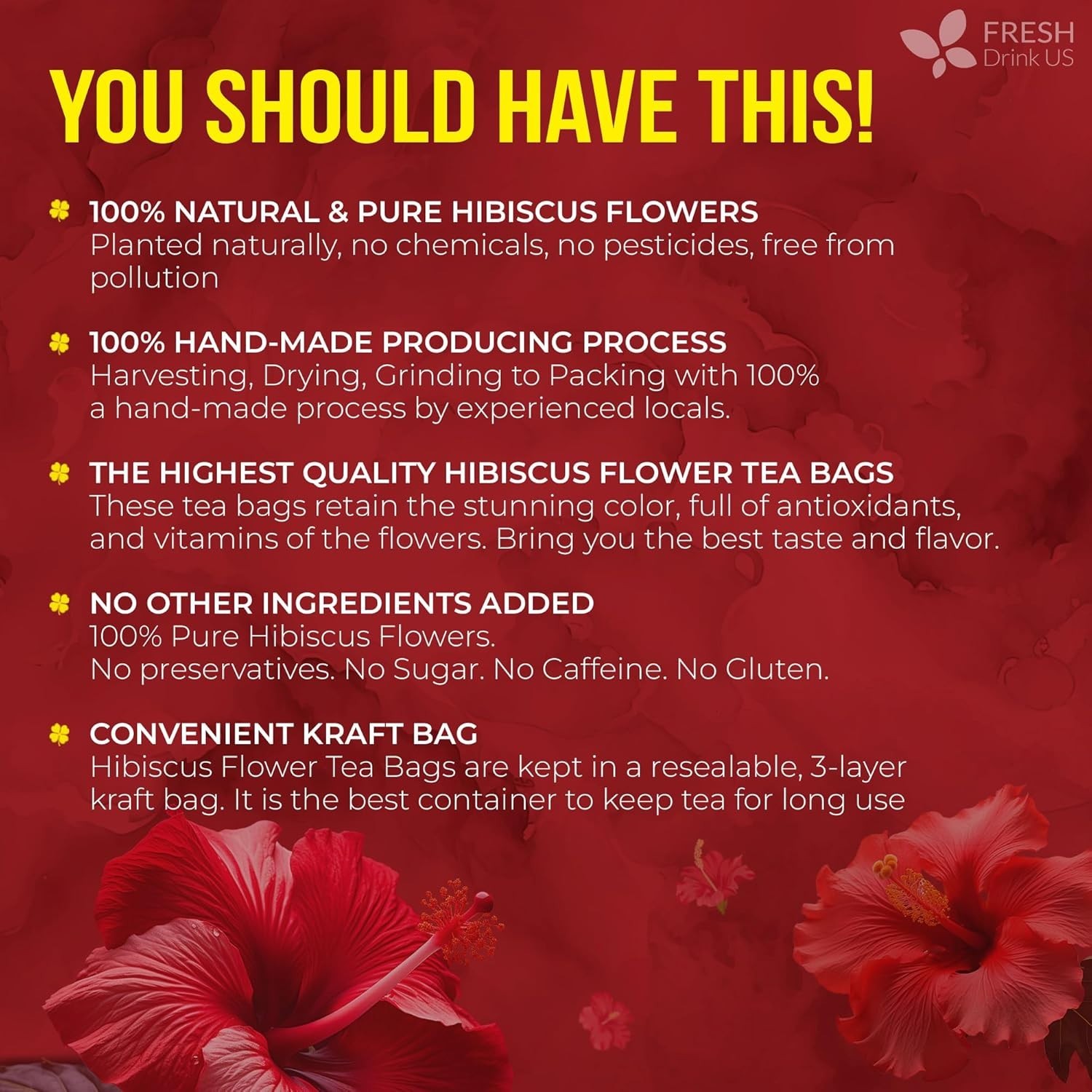 , Premium 140 Hibiscus Flowers Tea Bags, 100% Natural, Handmade & Pure from Hibi