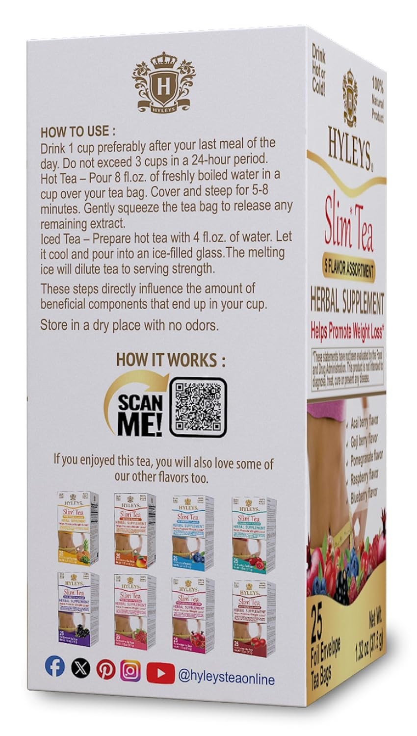 HYLEYS Slim Tea 5 Flavor Assortment – Weight Loss Herbal Supplement Cleanse and