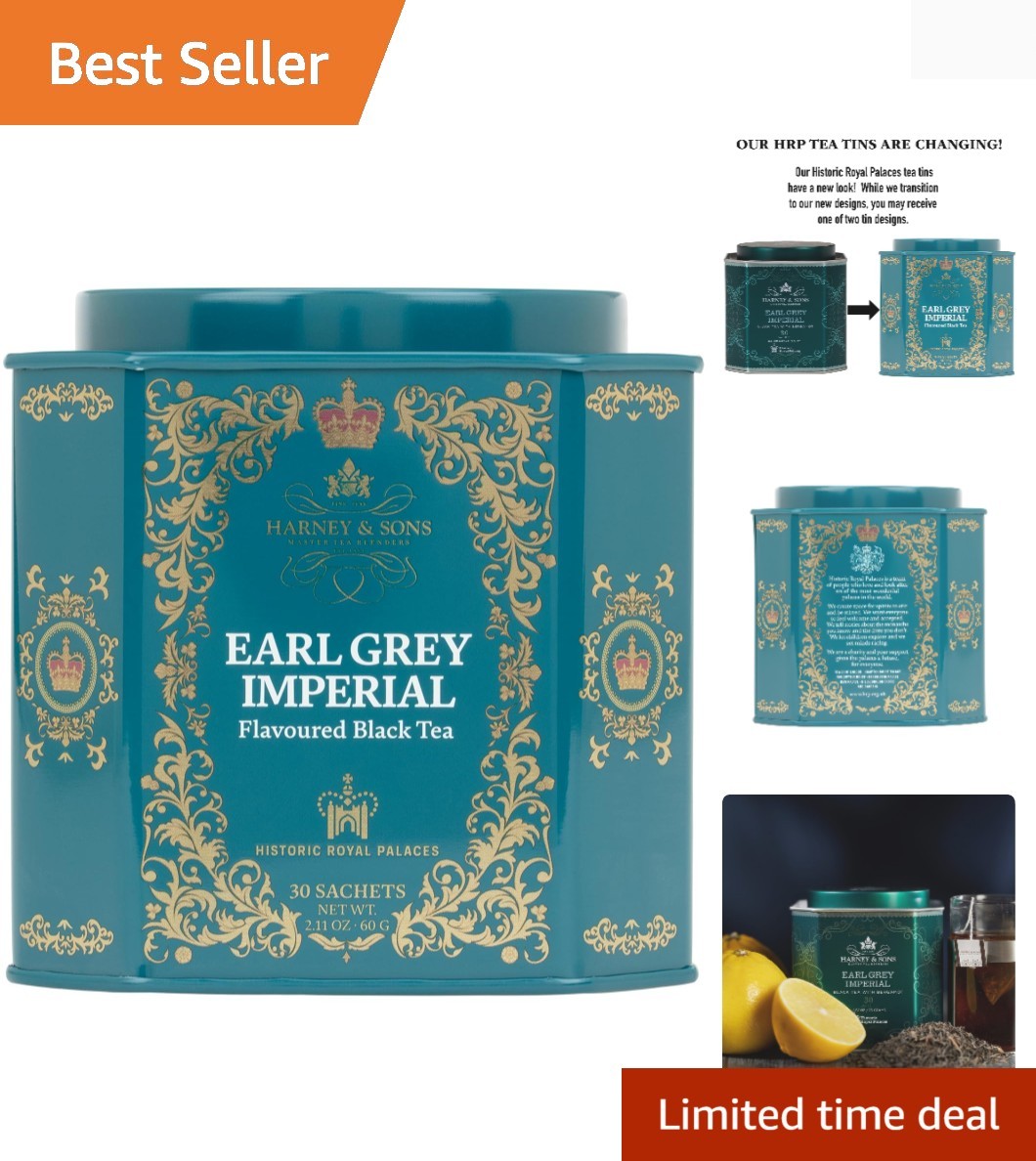 HRP Earl Grey Tea, 30 Sachets, HRP Earl Grey Imperial Tin Design May Vary