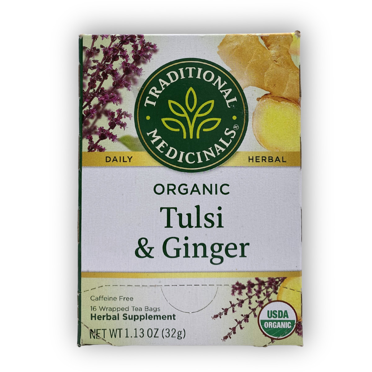 Traditional Medicinals · USDA Organic · Tulsi & Ginger · 16 Bags Box