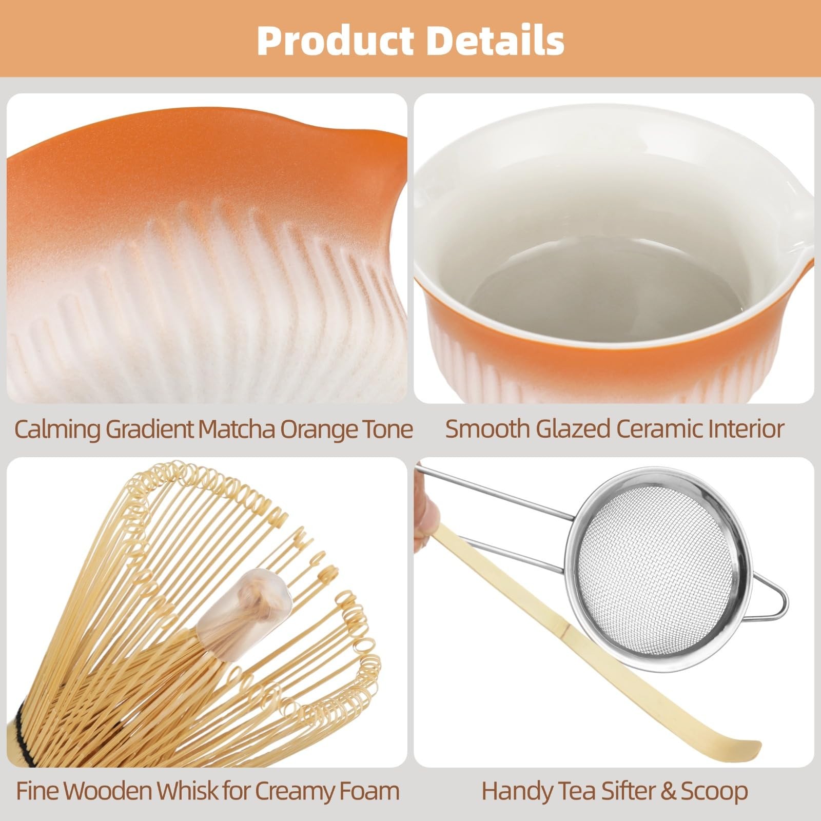Matcha Whisk Set, 11 Pcs Ceramic Matcha Making Set, Orange Gradient Tea Bowl …