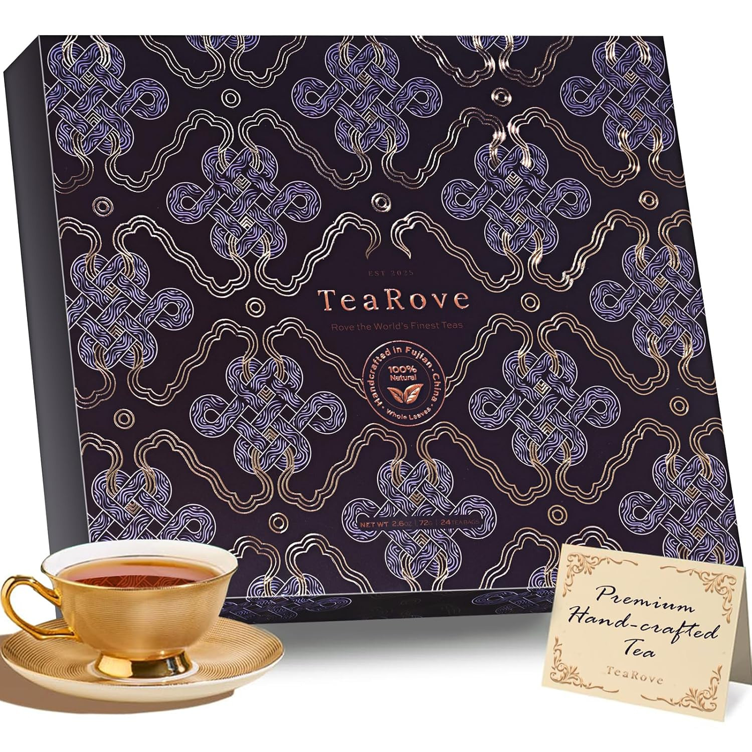 Fancy Tea Gift Set with Gold-Foil Presentation Box, 24 Assorted Variety Pyramid