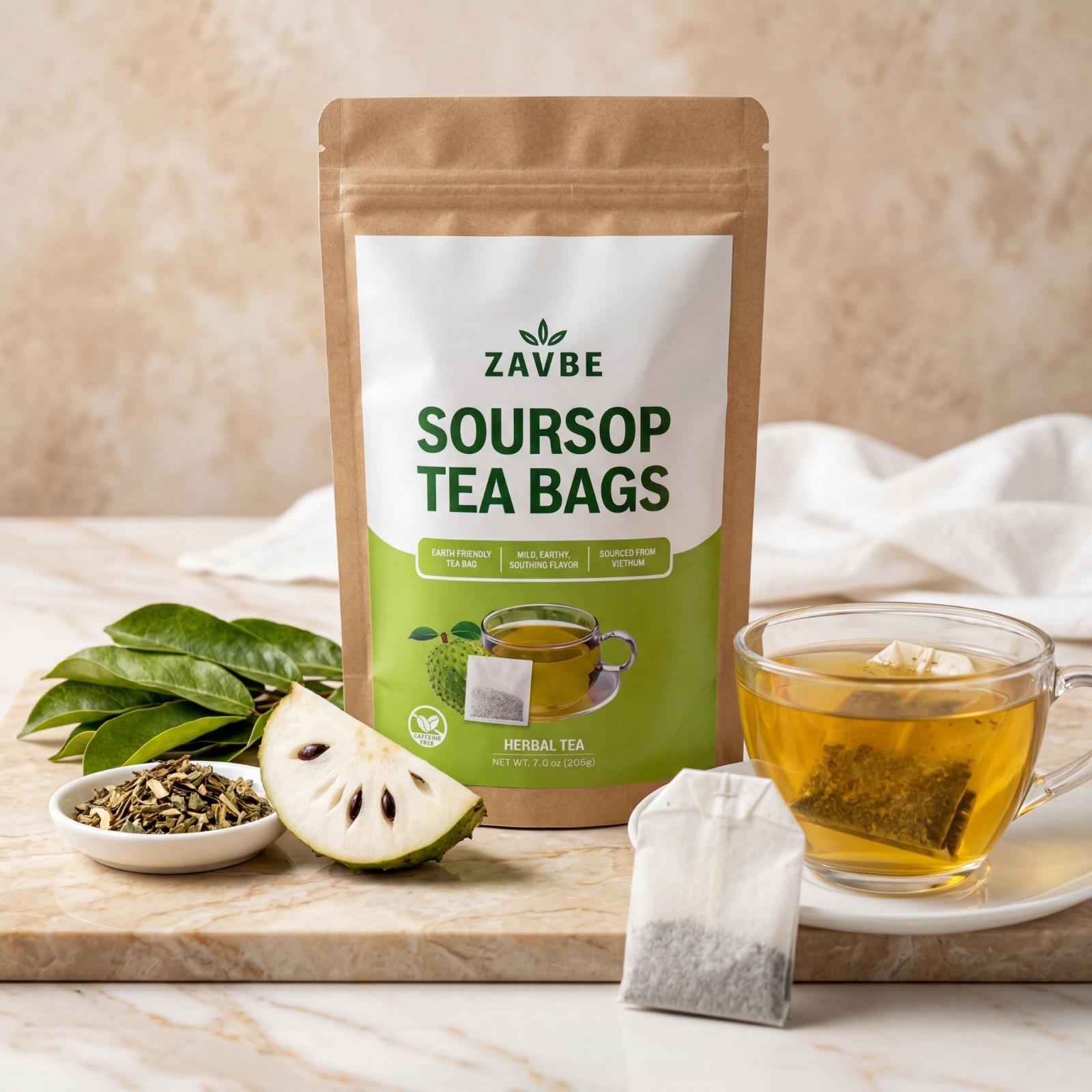 100 Soursop Tea Bags – Pure Soursop Graviola Tea | Caffeine‑Free Non‑GMO ZAVBE