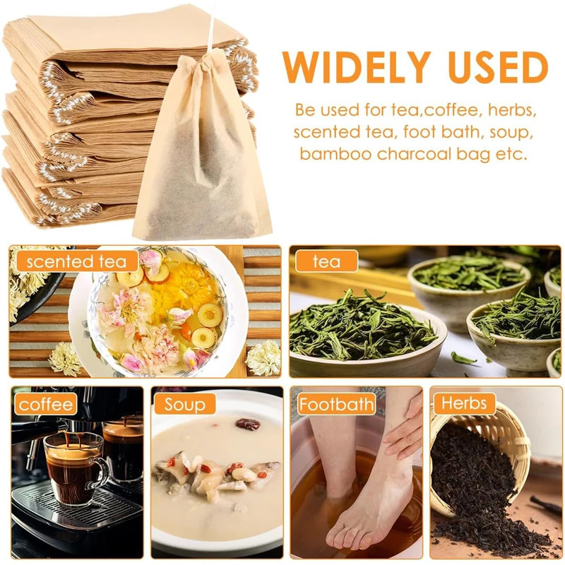 500/100PCS Disposable Teabags with Drawstring Coffee Filter Paper Bag Empty Loos