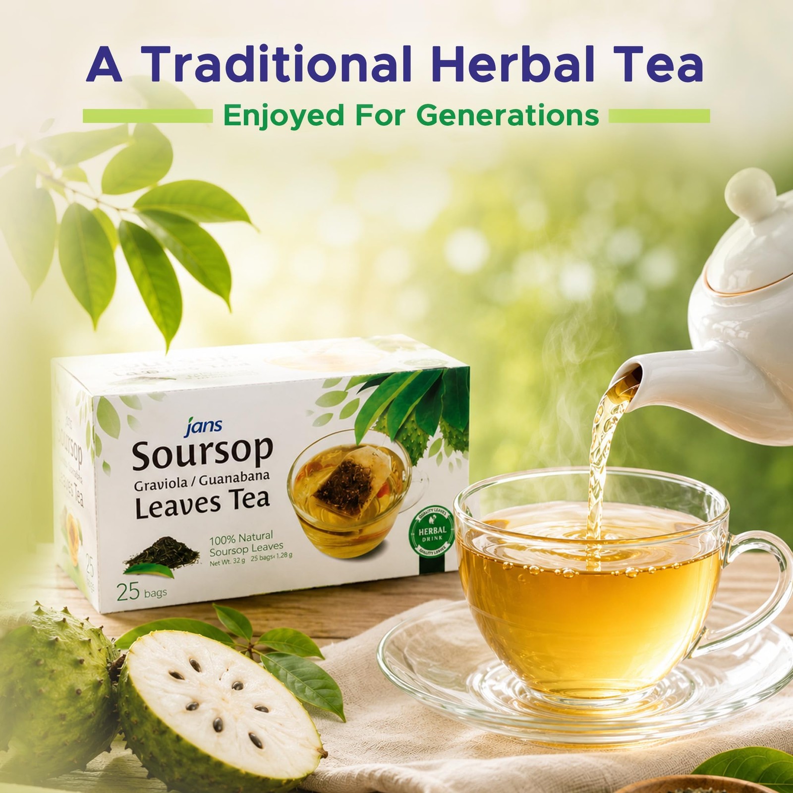 Soursop Tea Bags 25 Count | 100% Natural Soursop Leaves | Caffeine Free Sour …