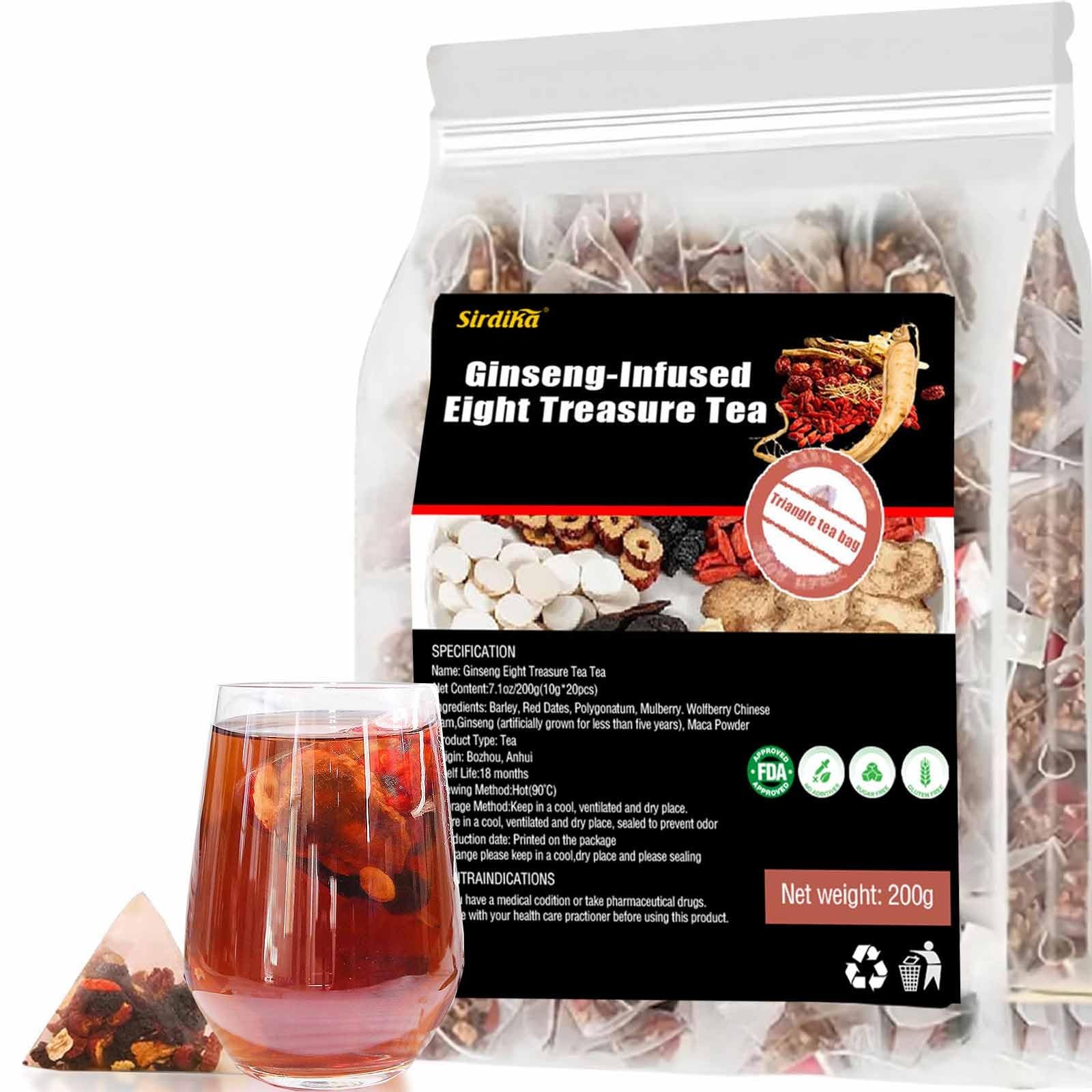 Ginseng-Infused Eight Treasure Tea Bags, Herbal Botanical Blend with Red…