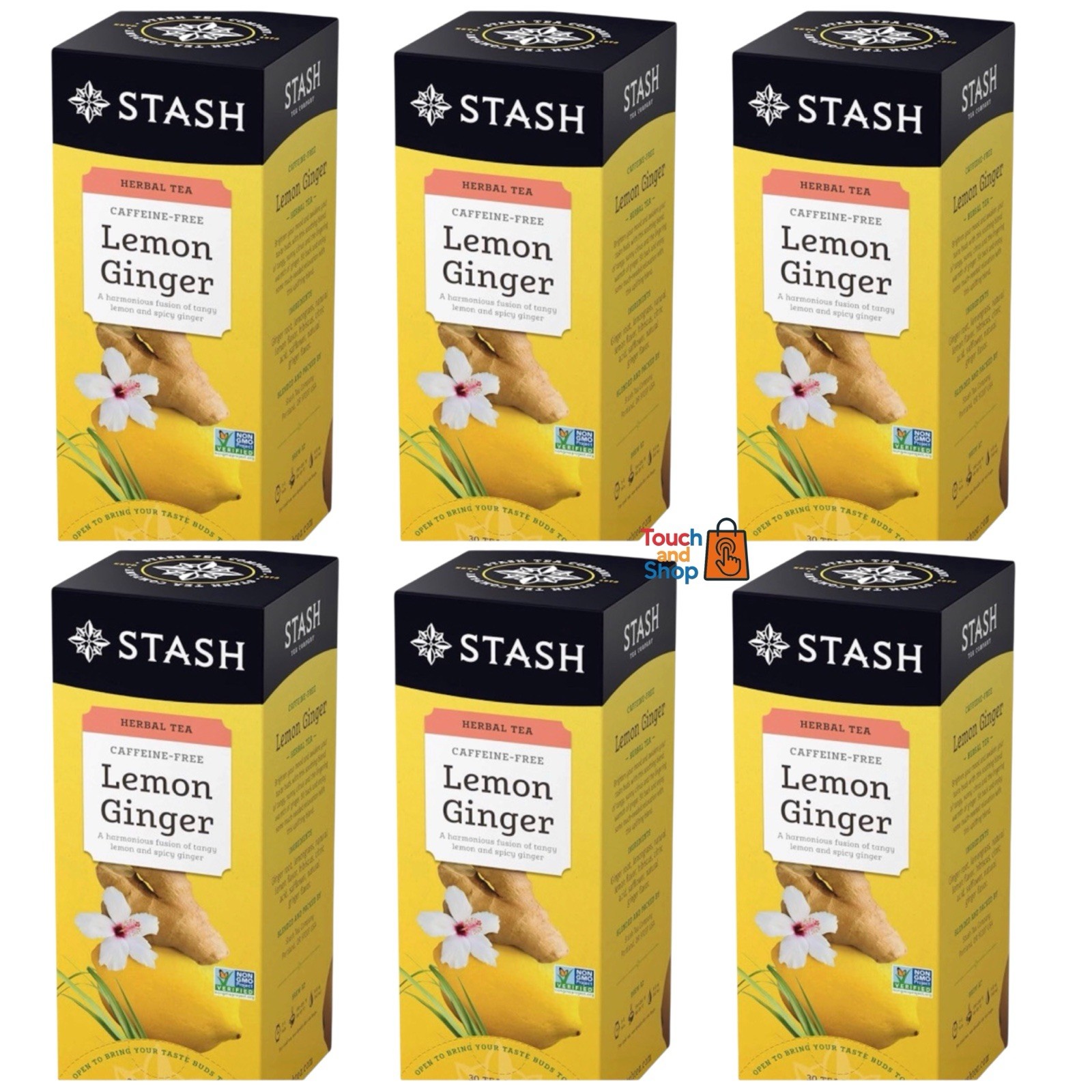 Lemon Ginger Tea STASH 6 BOX total 180 Tea Bags . Caffeine Free. Herbal Tea