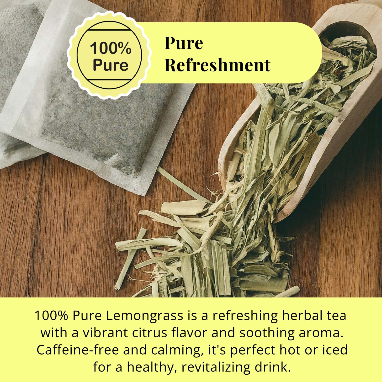 75 Lemongrass Tea Bags, 100% Lemongrass Tea, Detox Tea, Caffeine Free Tea
