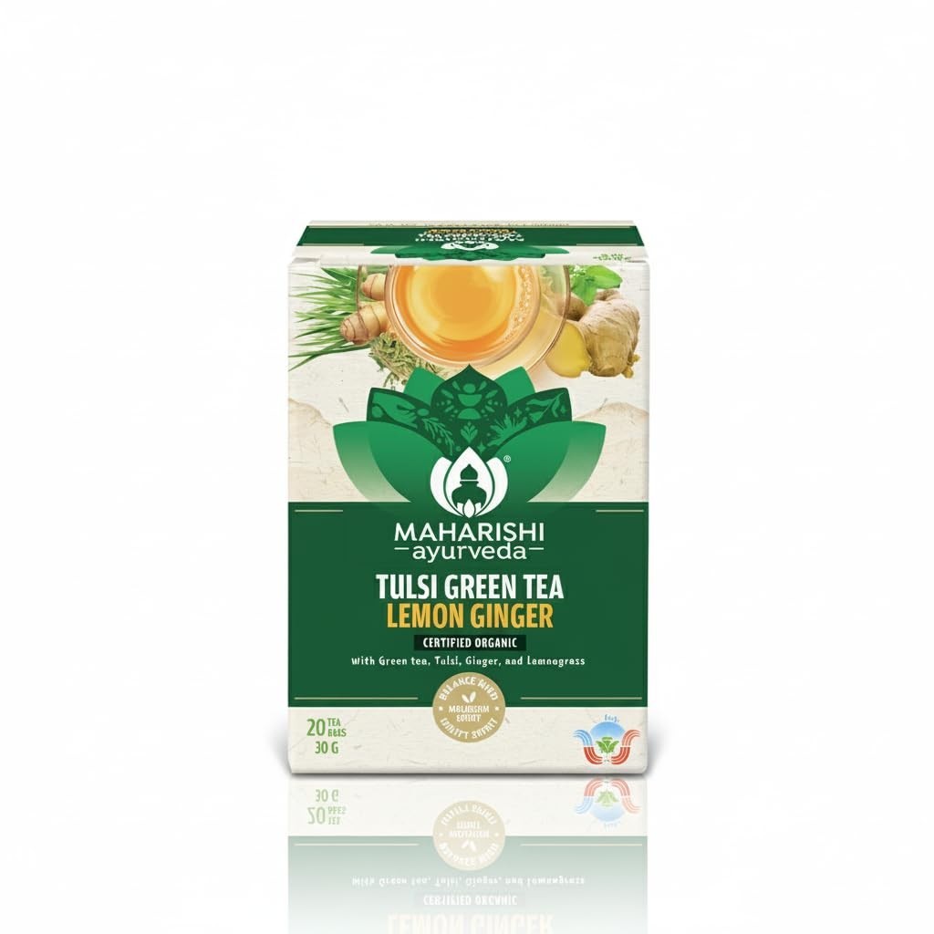 Maharishi Ayurveda All Natural Tulsi Green Lemon Ginger Herbal Tea, 20 Tea Bag