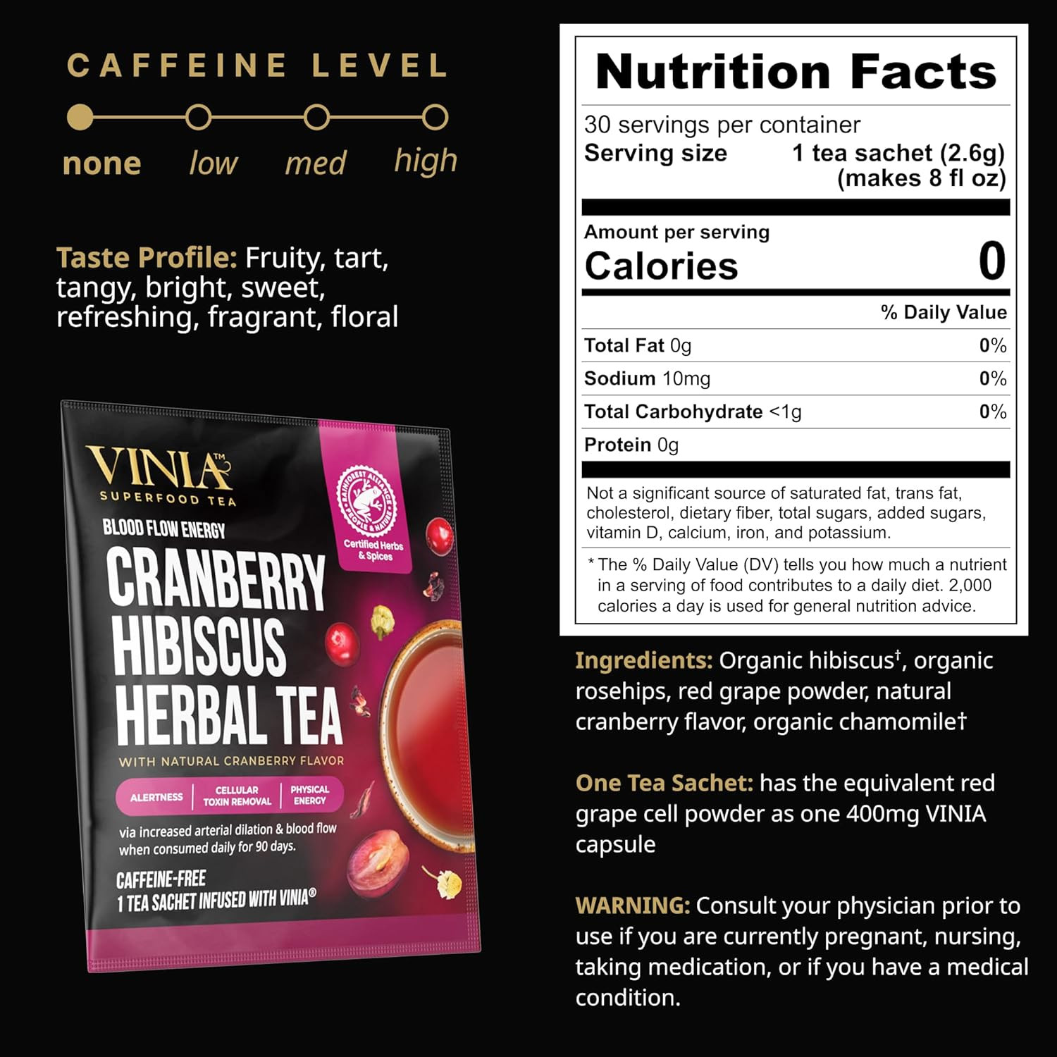 Cranberry Hibiscus Herbal Tea Bags, Made with Organic Herbal Tea, Infused with P
