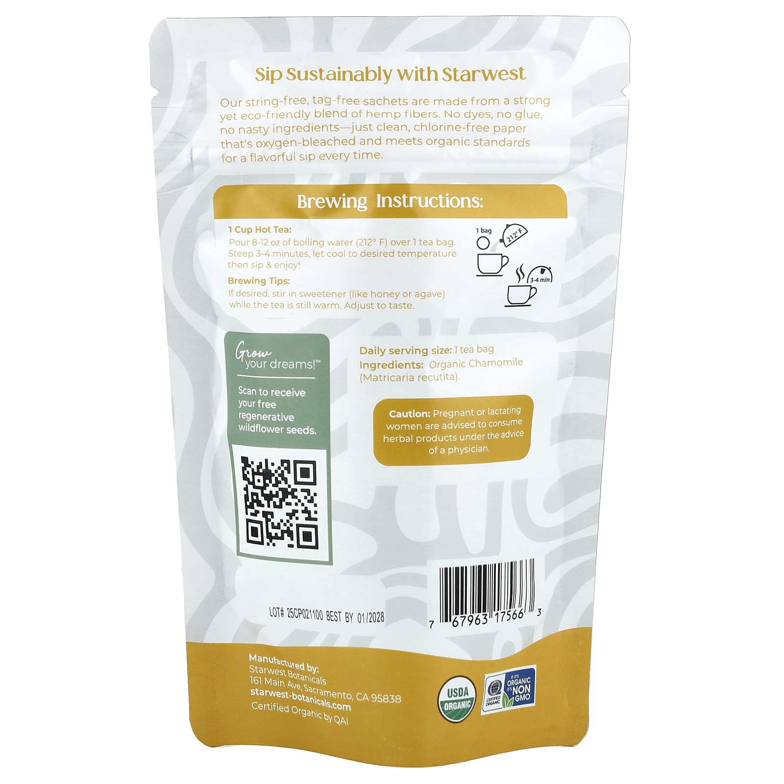 Organic Chamomile Tea, Caffeine Free, 20 Organic Tea Bags, 1.4 oz (30 g)