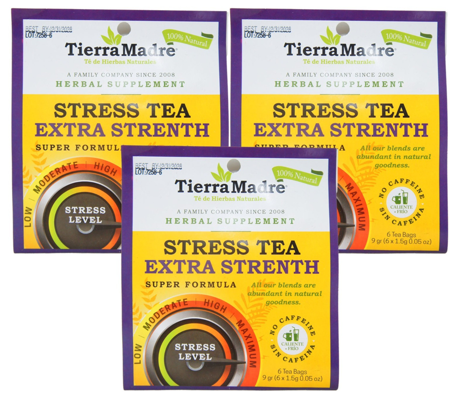 Tierra Madre Extra Strength Stress Tea 6 Bags 3 Pack Relaxing Herbal Tea