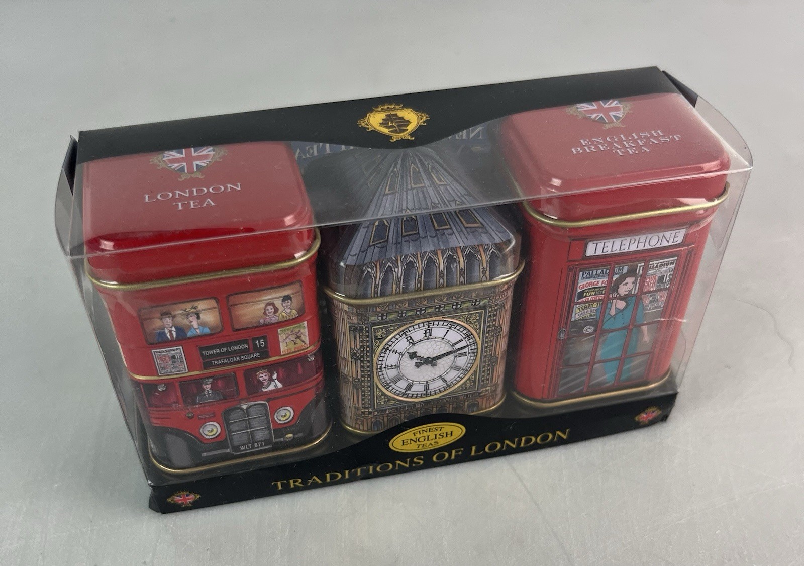 London Icons 3x Mini Tea Tins with Fine English Loose Tea Big Ben Red London …
