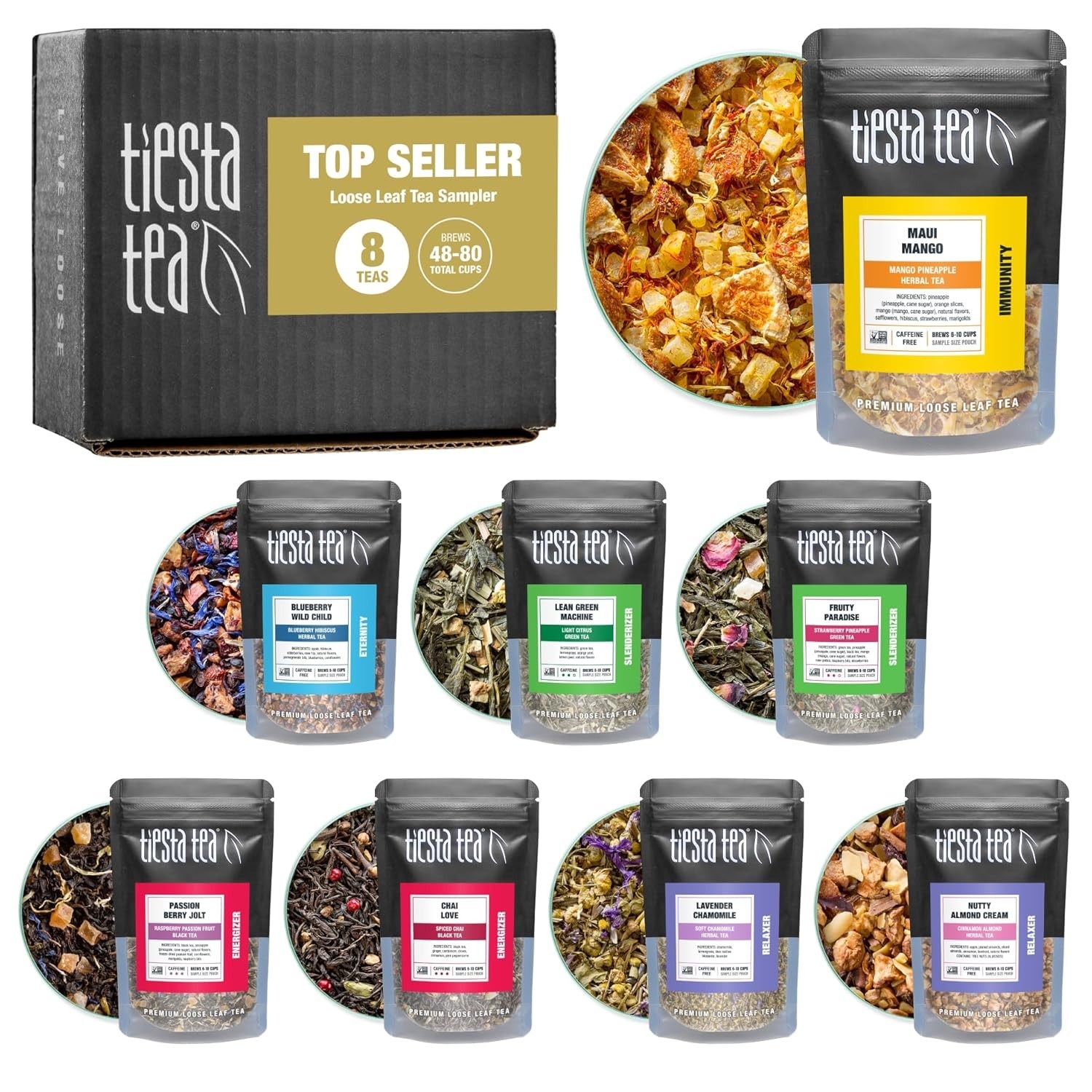 Discovery Sampler Dry Flight Set Loose Leaf High to No Caffeine Hot & Iced Up to