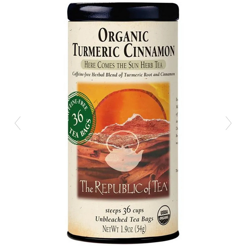 The Republic of Tea – Organic Turmeric Cinnamon Tea Tin, 36 Tea Bags – Apr 2027