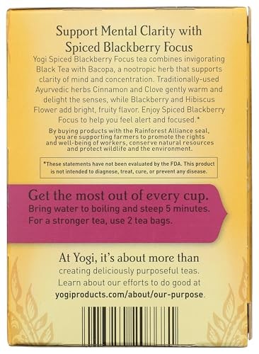 Yogi Spiced Blackberry Tea Bags Focus Blend 16 Count Hibiscus Cinnamon Clove