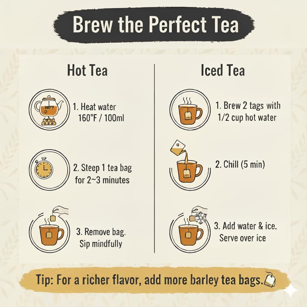 Korean Barley Tea, Roasted Barley Tea Bags, Boricha Mugicha, CaffeineFree, 50…
