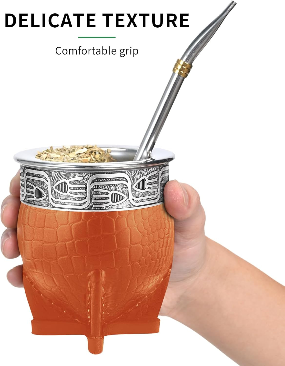 Imperial Mate Gourd Set with Bombilla, Straw & Brush – Fish Style Yellow Brown