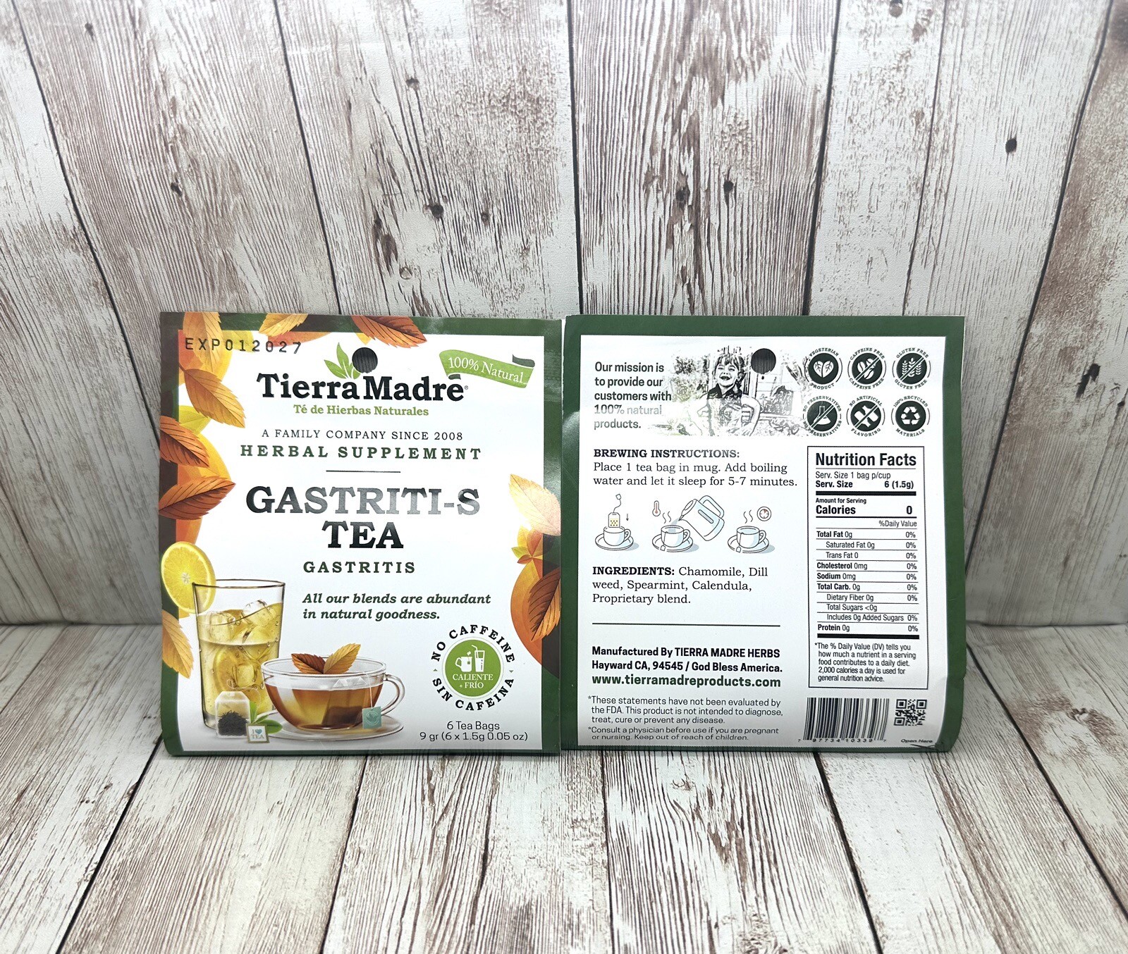Tierra Madre,Gastriti-S TEA Herbal Support,12 Tea Bags/Hierbas Naturales