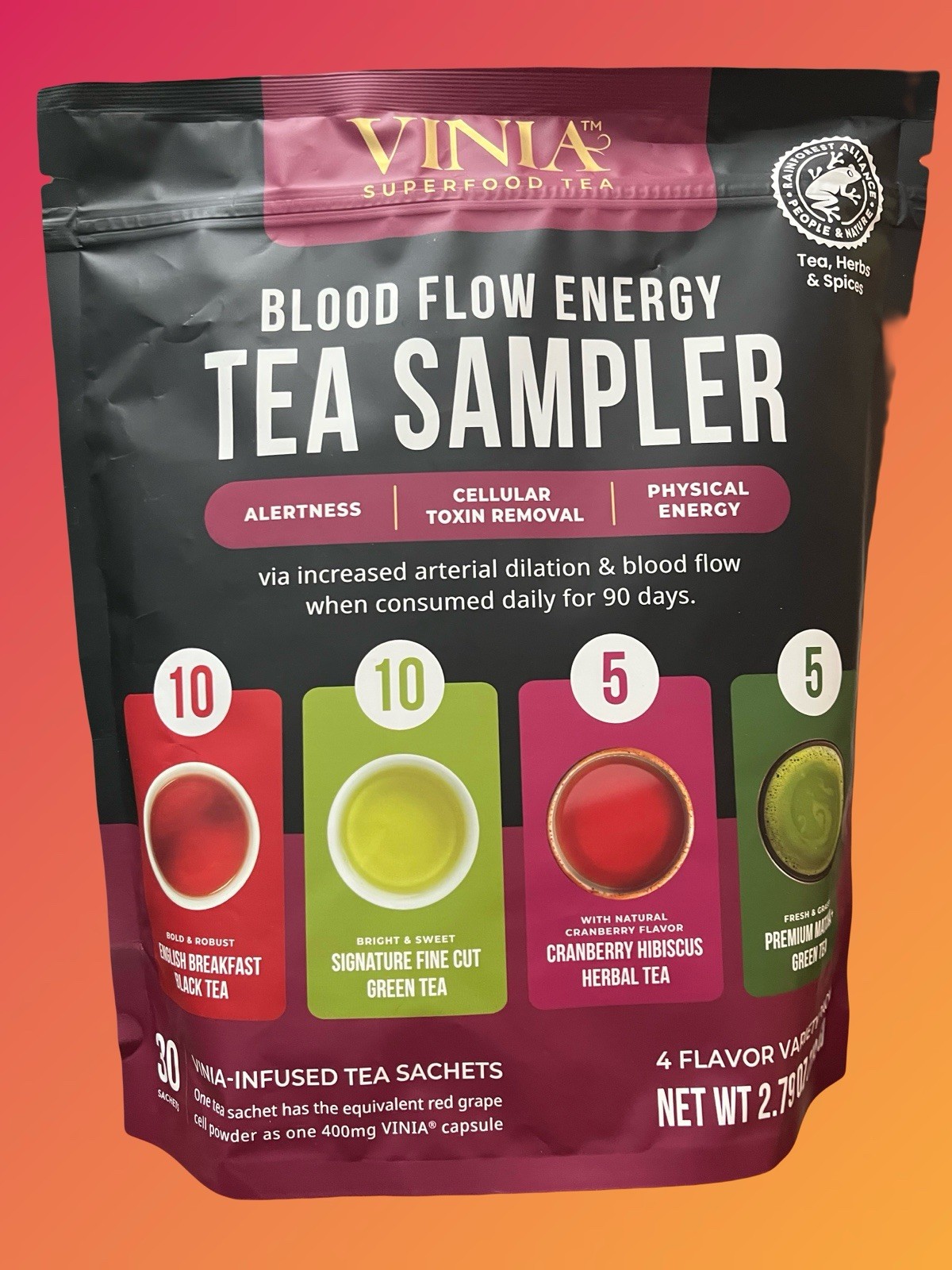 VINIA Tea Sampler, 4 Flavor Variety Pack. Made with organic Teas