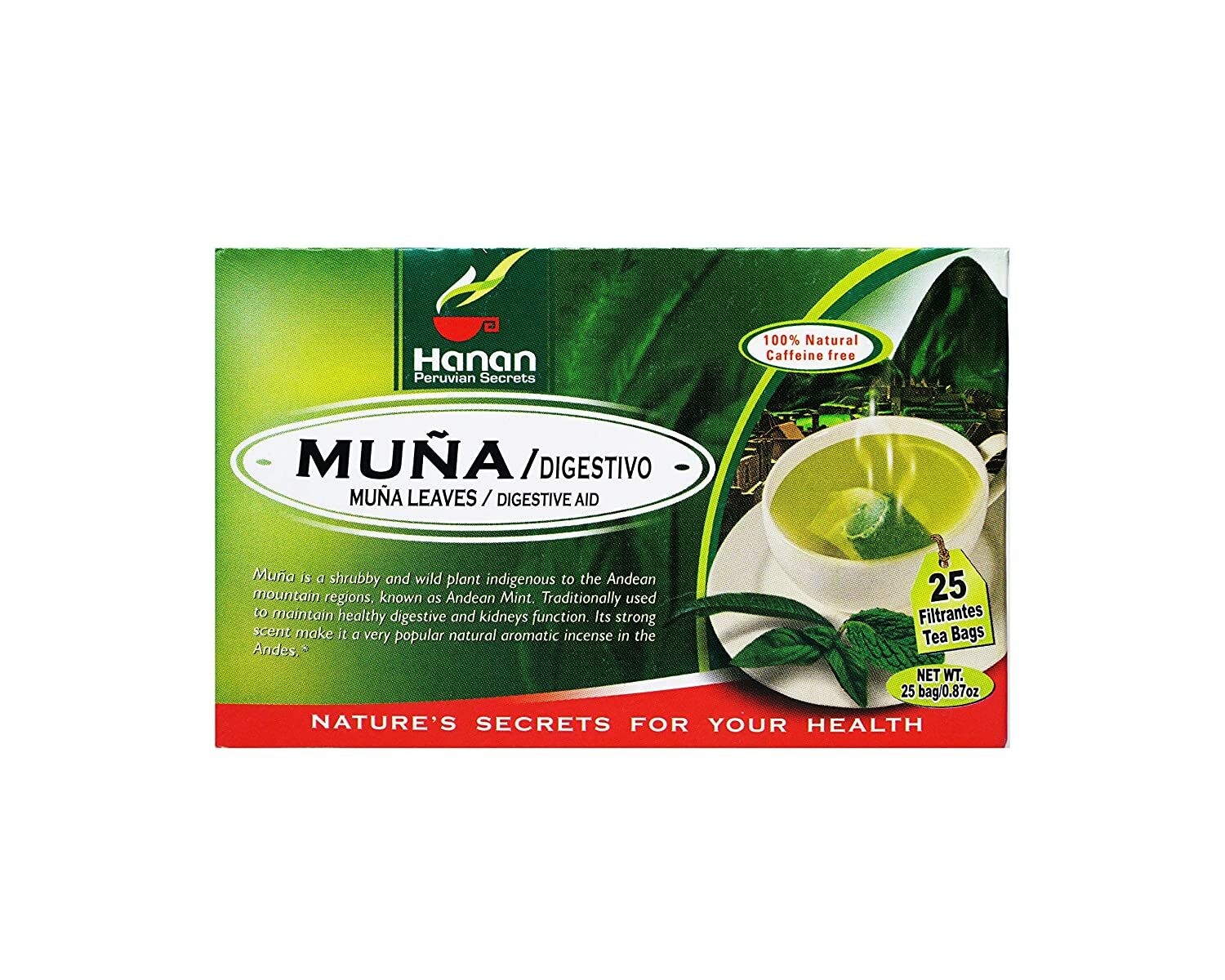 Hanan Peruvian Secrets Muna Herbal Tea | 100% Natural Andean Mint Leaves | 25 Te