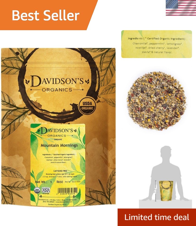 Caffeine-Free Organic Mountain Mornings Tea – 16oz Chamomile & Lavender Fusion