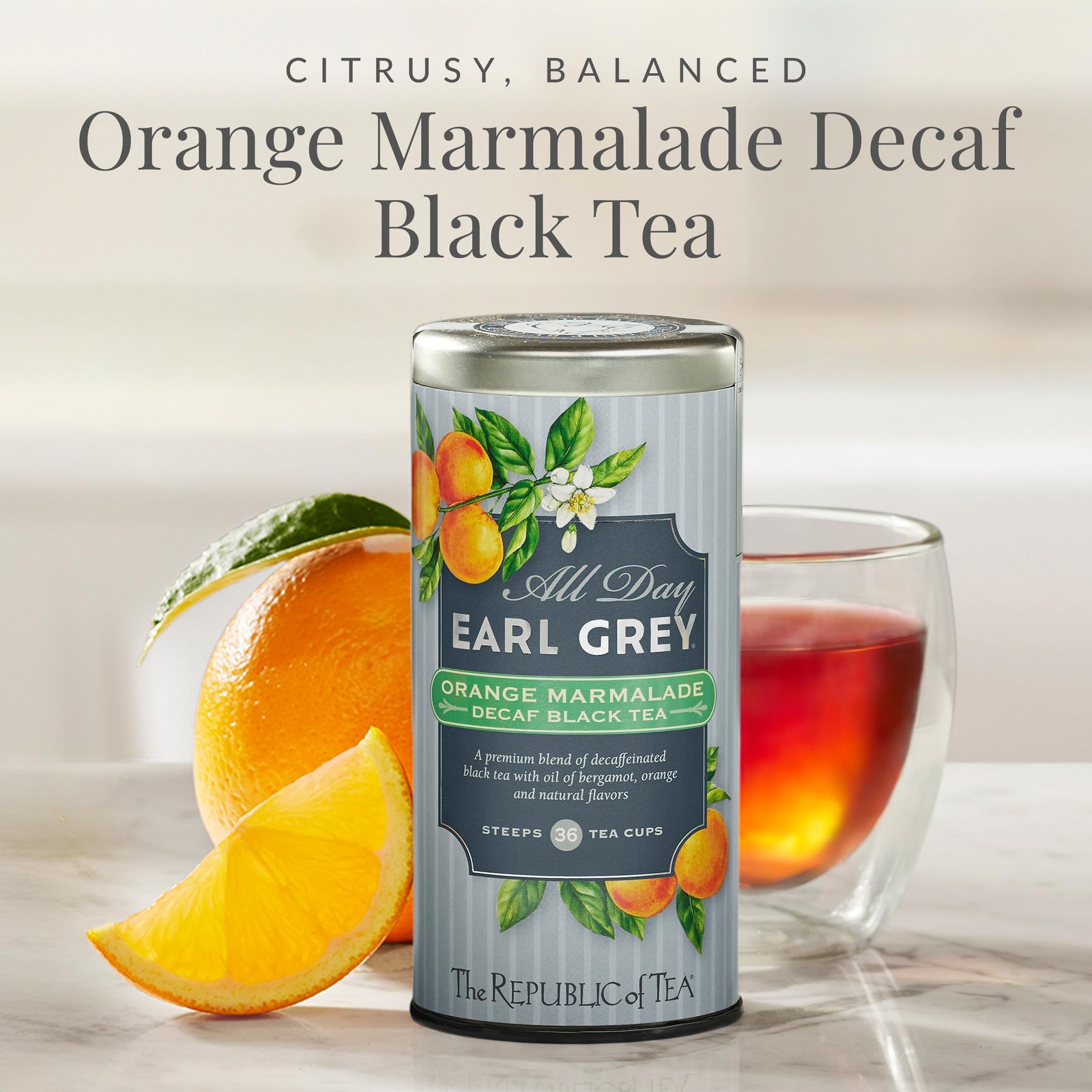 All Day Earl Grey Orange Marmalade Decaf Black Tea 36 Bags Hot Cold Drink