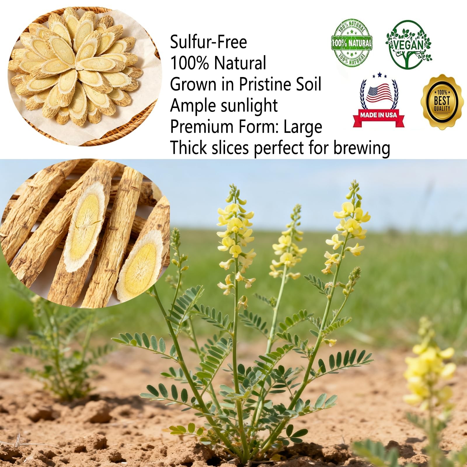 Premium Astragalus Root Slice, Radix Astragali Slices,100% Pure & Natural Hua…