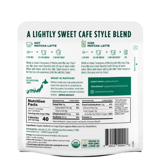Jade Leaf Organic Matcha Latte Mix US Vanilla (2.5oz)