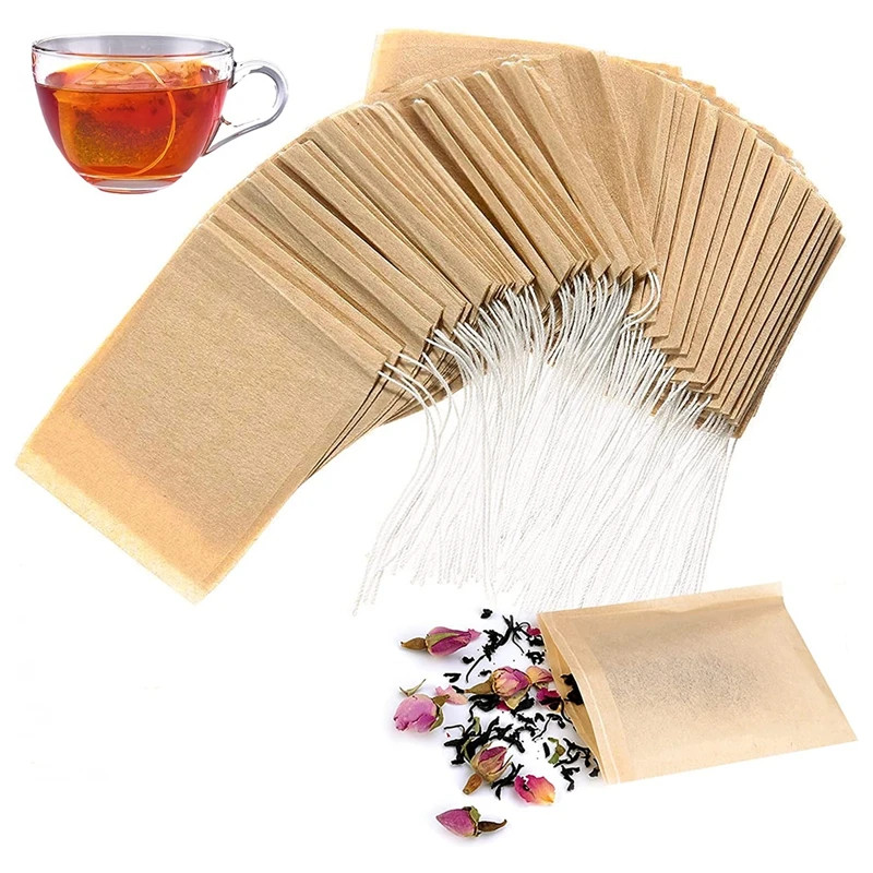 100Pcs Teabags Biodegradable Paper Tea Bag Drawstring Eco-Friendly Filter Empty