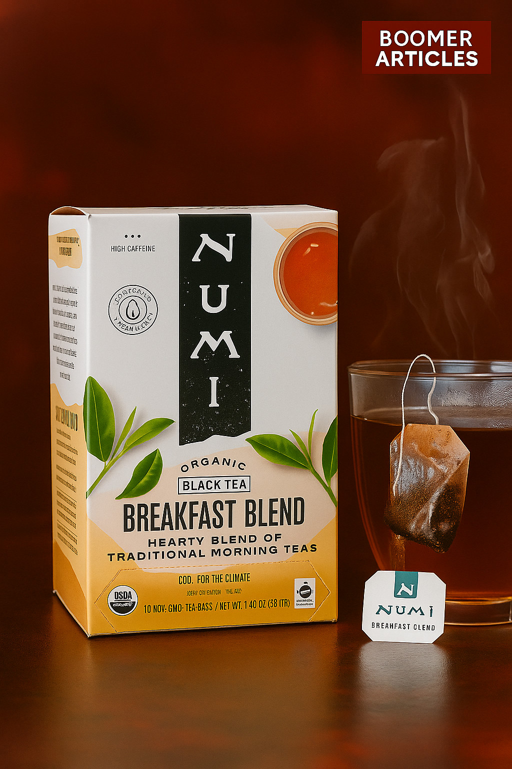 NUMI Organic Breakfast Blend Black Tea 18 Bags High Caffeine Non-GMO (PACK OF 2)