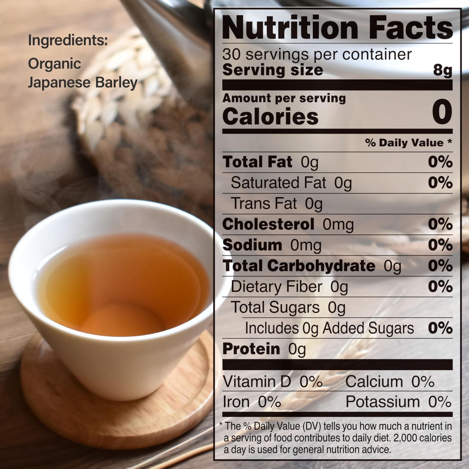 Caffeine-Free Organic Barley Tea Bags – 100% Natural Vegan Mugicha, 30 Large Bag
