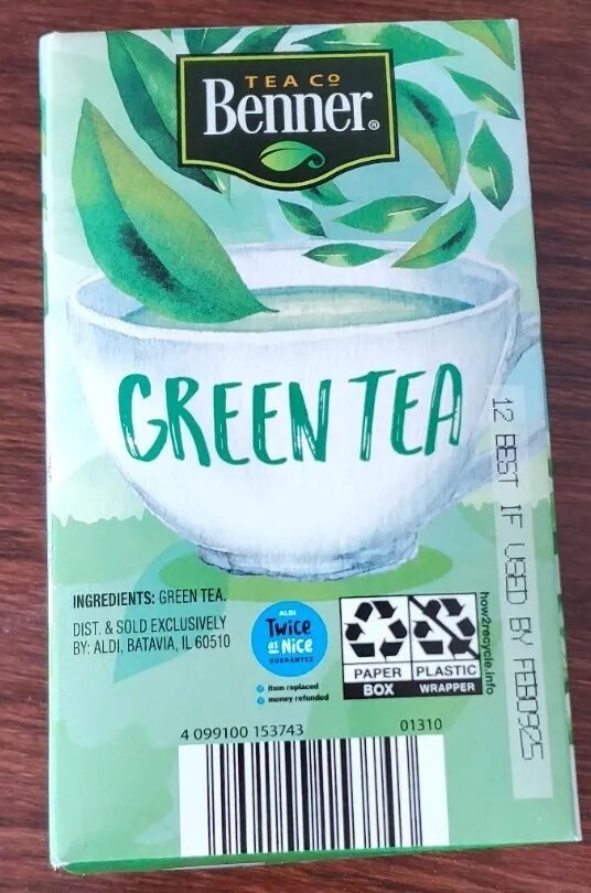 Benner Green Tea 20 bags one box B.B.2/9/2025 Net Wt 1.06oz