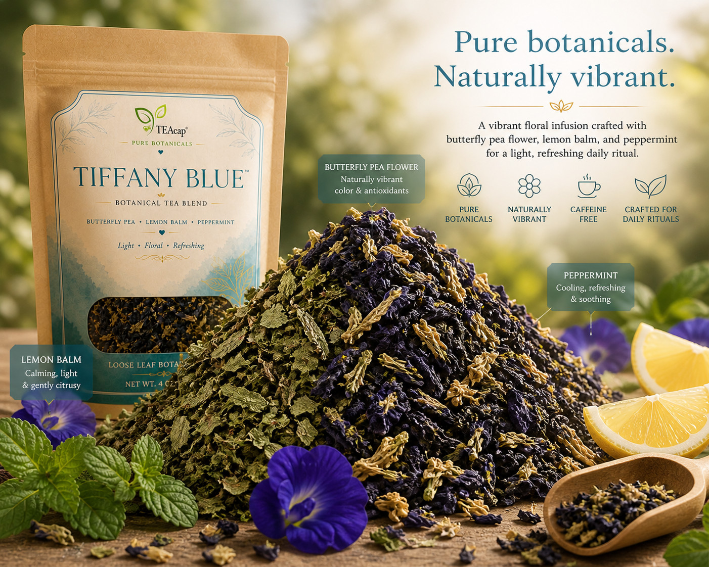 Gourmet Loose Tea A Blend of Peppermint, Butterfly Pea Flower Lemon Balm 3.5 OZ