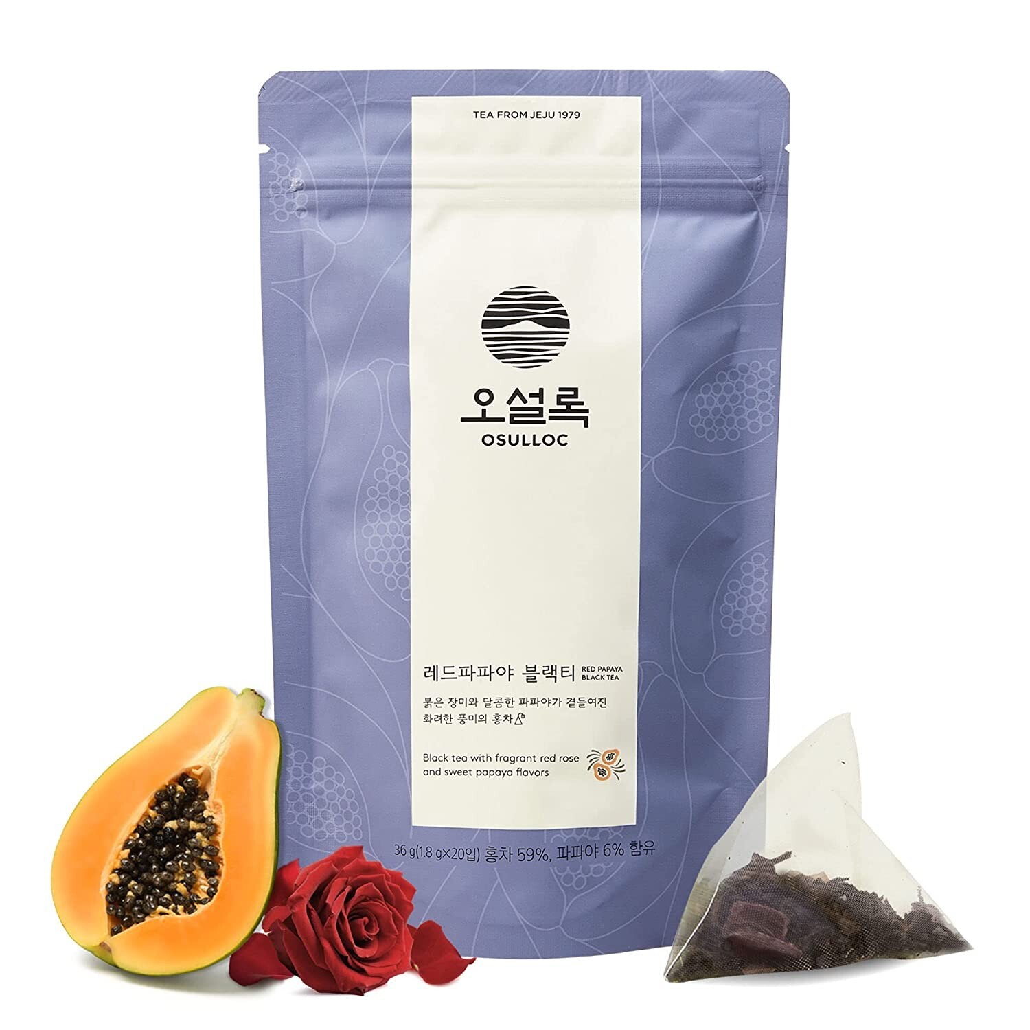OSULLOC Red Papaya Black Korean Premium Pyramid 20 Count Tea Bags 1.27oz