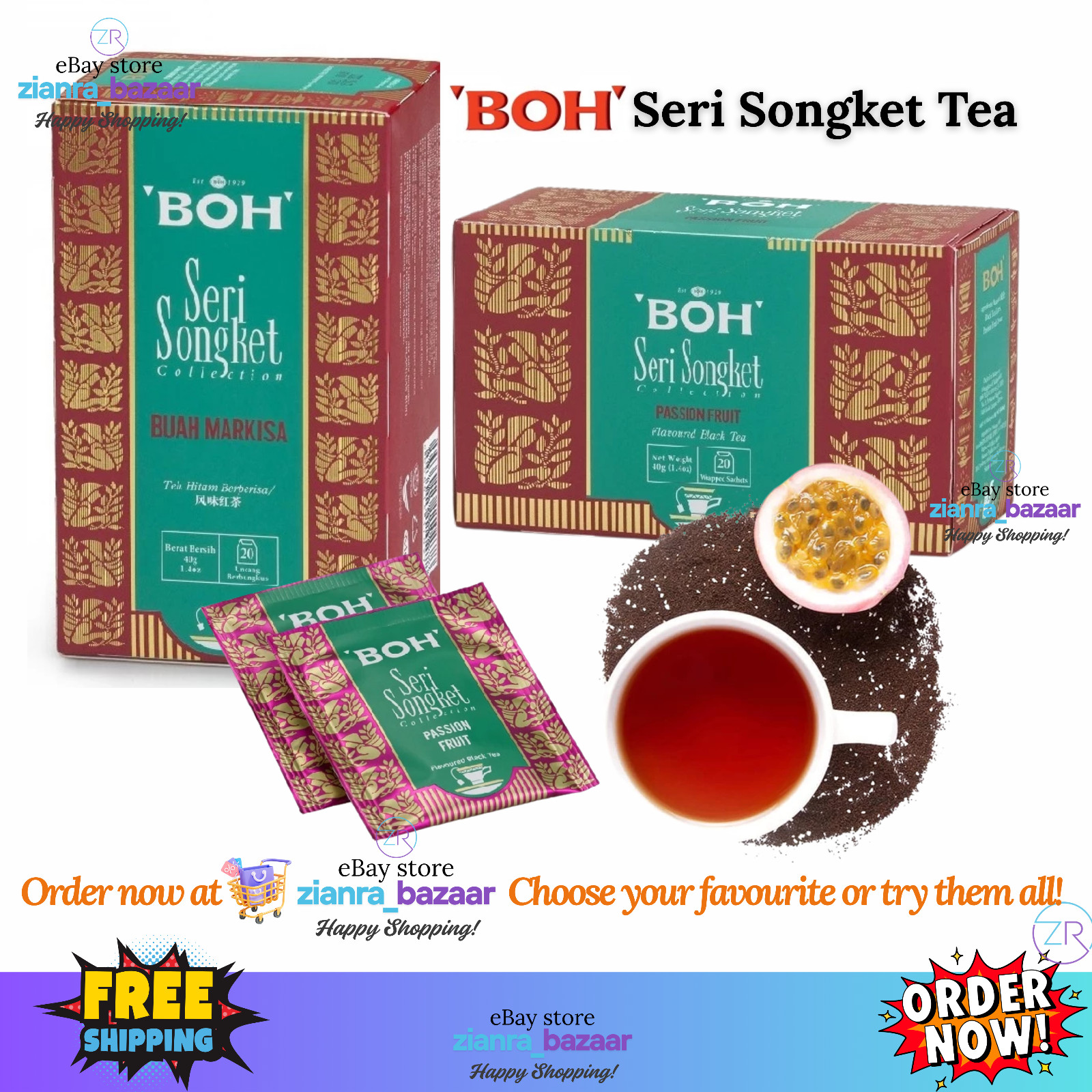 BOH Seri Songket Malaysian Tea Collection – Choose Flavour – 20 Sachets