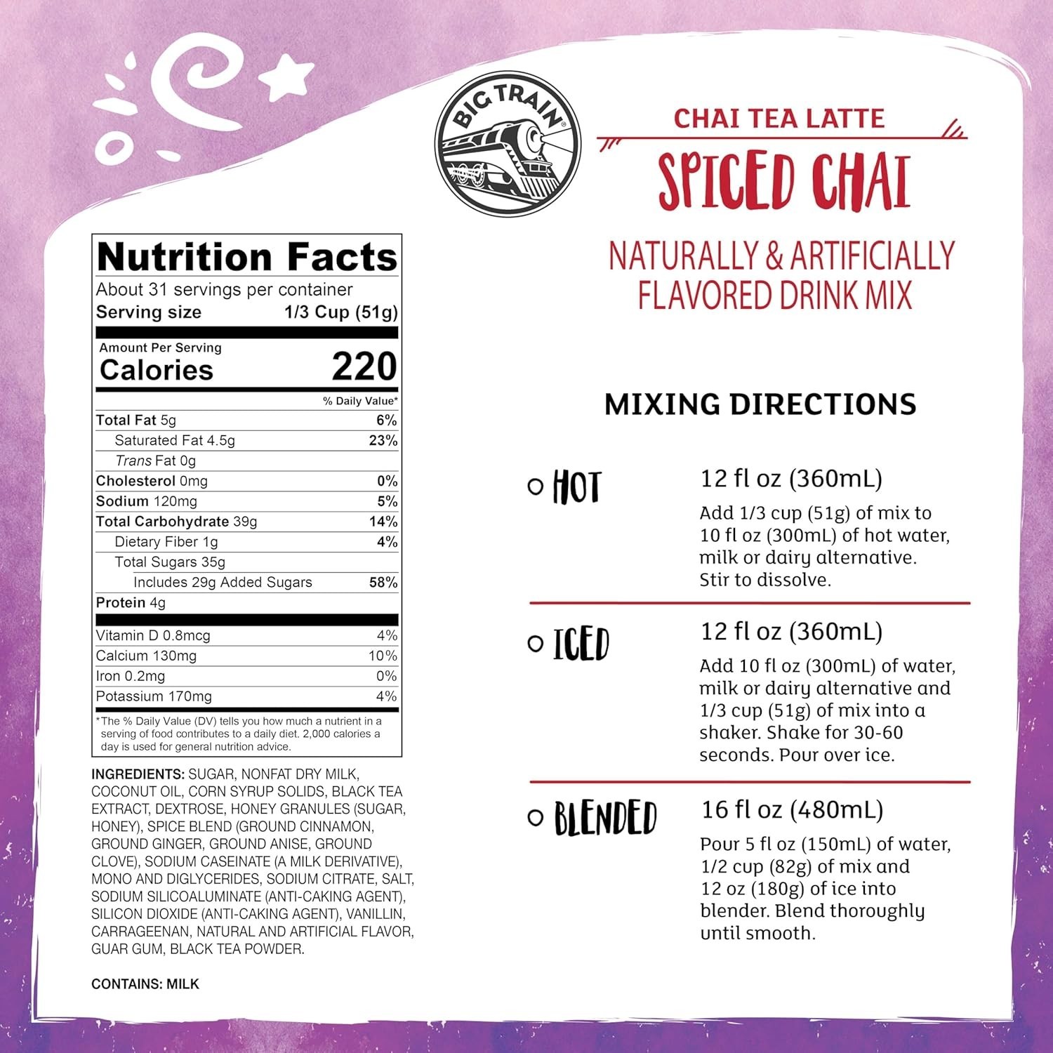 Spiced Chai Tea Latte Mix, Real Ingredients
