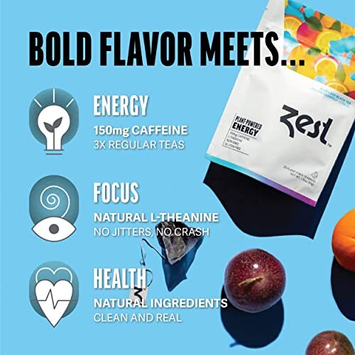 Zest 150mg High Caffeine Energy Leaf Blend – Blue Lady Black Tea – 20 Pack Ba…