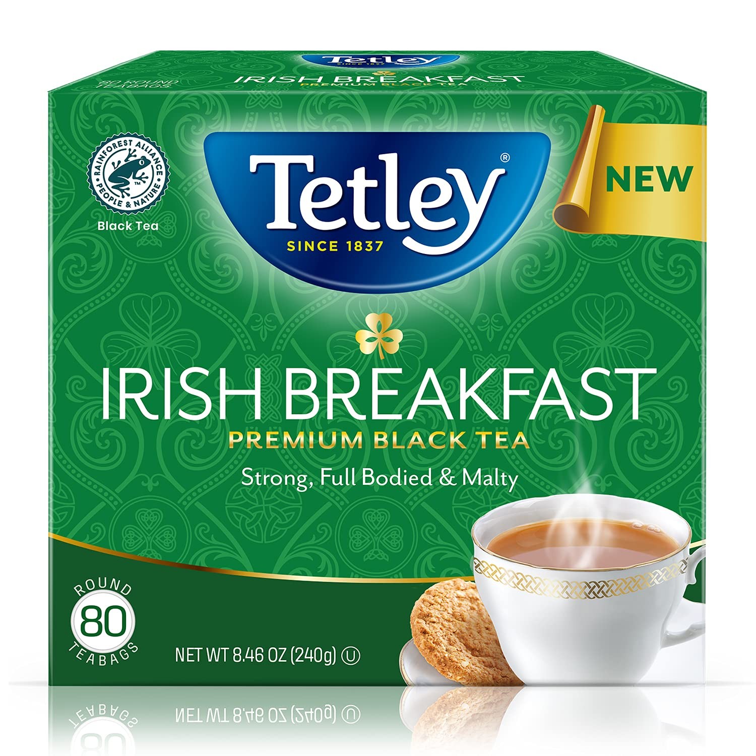 Tetley Irish Breakfast Black Tea 80 Count Premium Black Tea Bags No Strings
