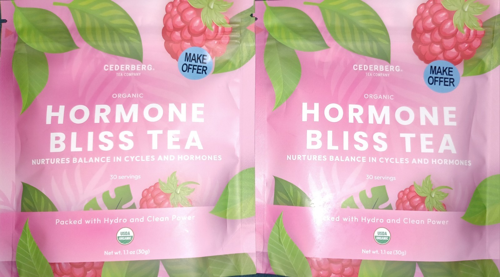 2 PACK Cederberg Hormone Bliss Tea Balance for PCOS Organic Raspberry Loose Leaf