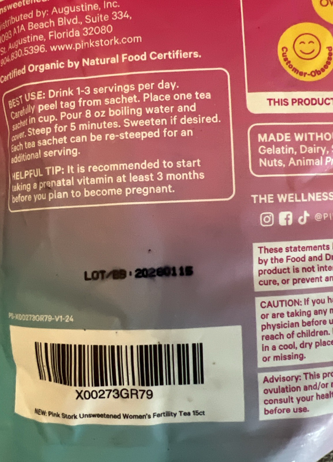 Pink Stork Organic Fertility Tea With Chaste Tree Berry + Red Raspberry Leaf