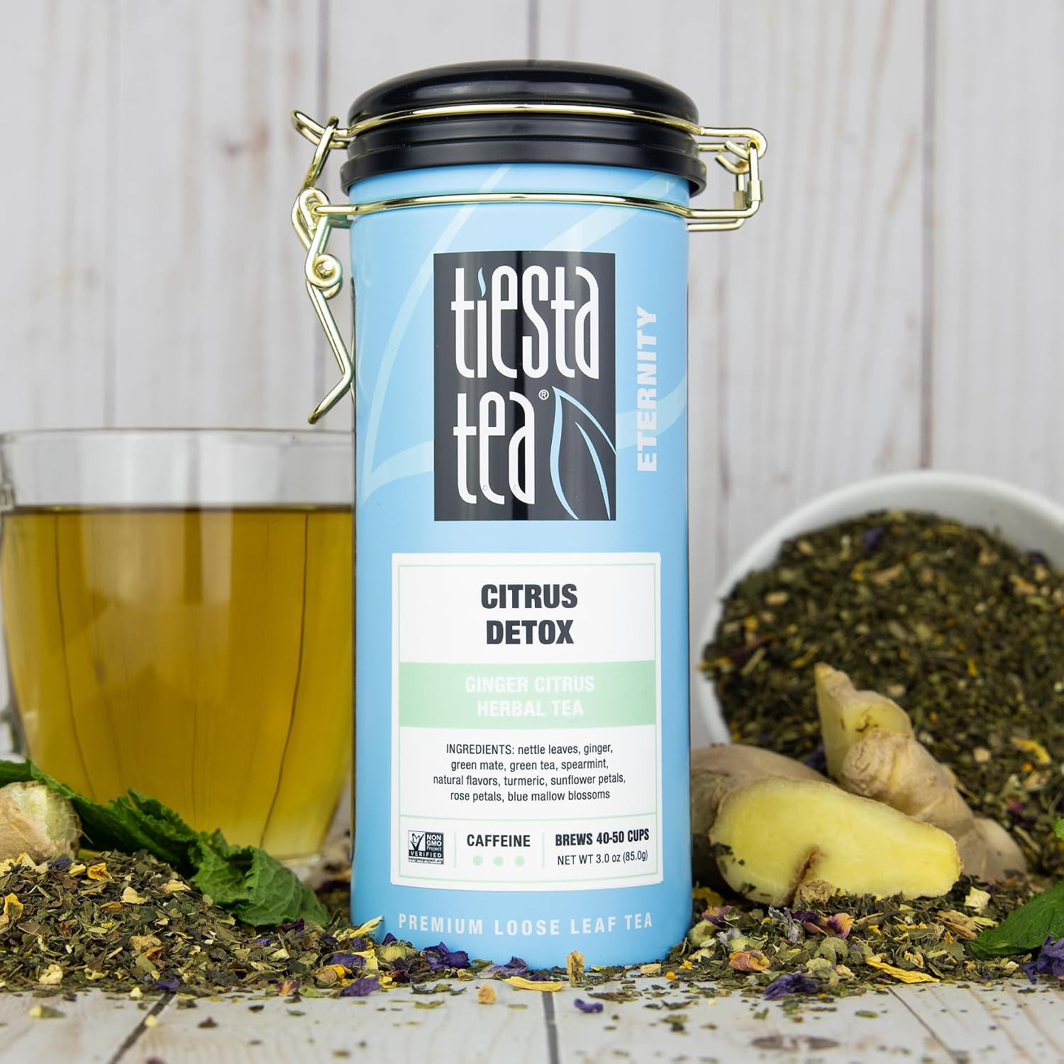 – Ginger Citrus Herbal Loose Leaf Tea, Lemon Ginger with Mint and Chamomile, Caf