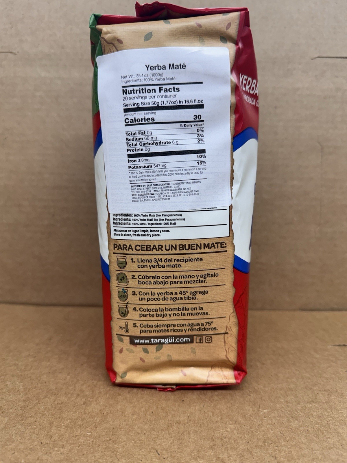 Taragui Yerba Mate Elaborada Con Palo – 2.2lbs.