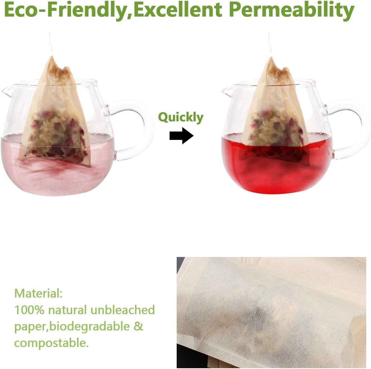 100% Biodegradable Disposable Tea Bags – 100 Pcs Unbleached Filter Bags