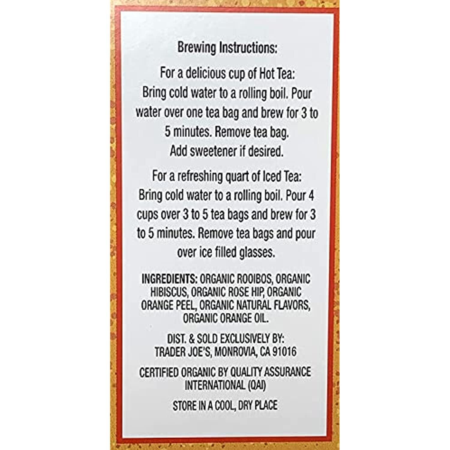 3 Packs Trader Joe’s Organic Blood Orange Rooibos Herbal Tea 20 ct 1.13 oz Each