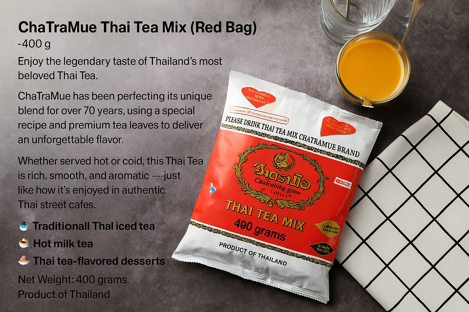 X1 Thai Tea ChaTraMue Number One Brand in Thailand of 400g (14 Oz)