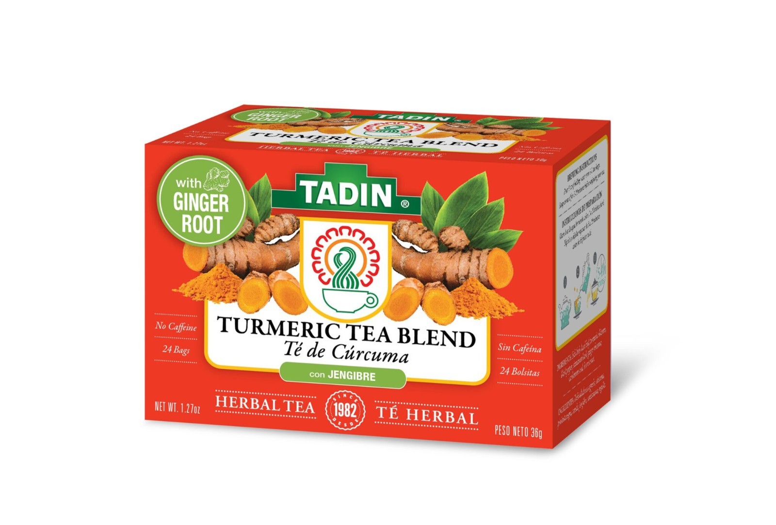TADIN Turmeric Herbal Tea Blend Ginger Basil Cinnamon Cardamom Mix 24 Tea bags