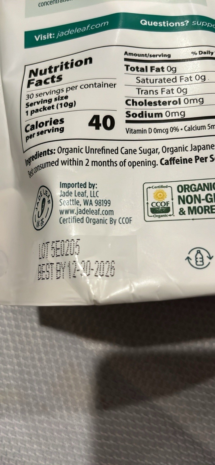 Jade Leaf Matcha Latte 30x.35 Oz Packets
